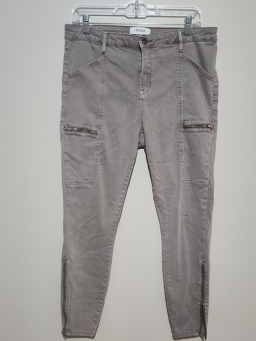 Pistola Hannah Utility Cargo Skinny Faded Brown Zipper Ankle Sze 32 Moto Stretch